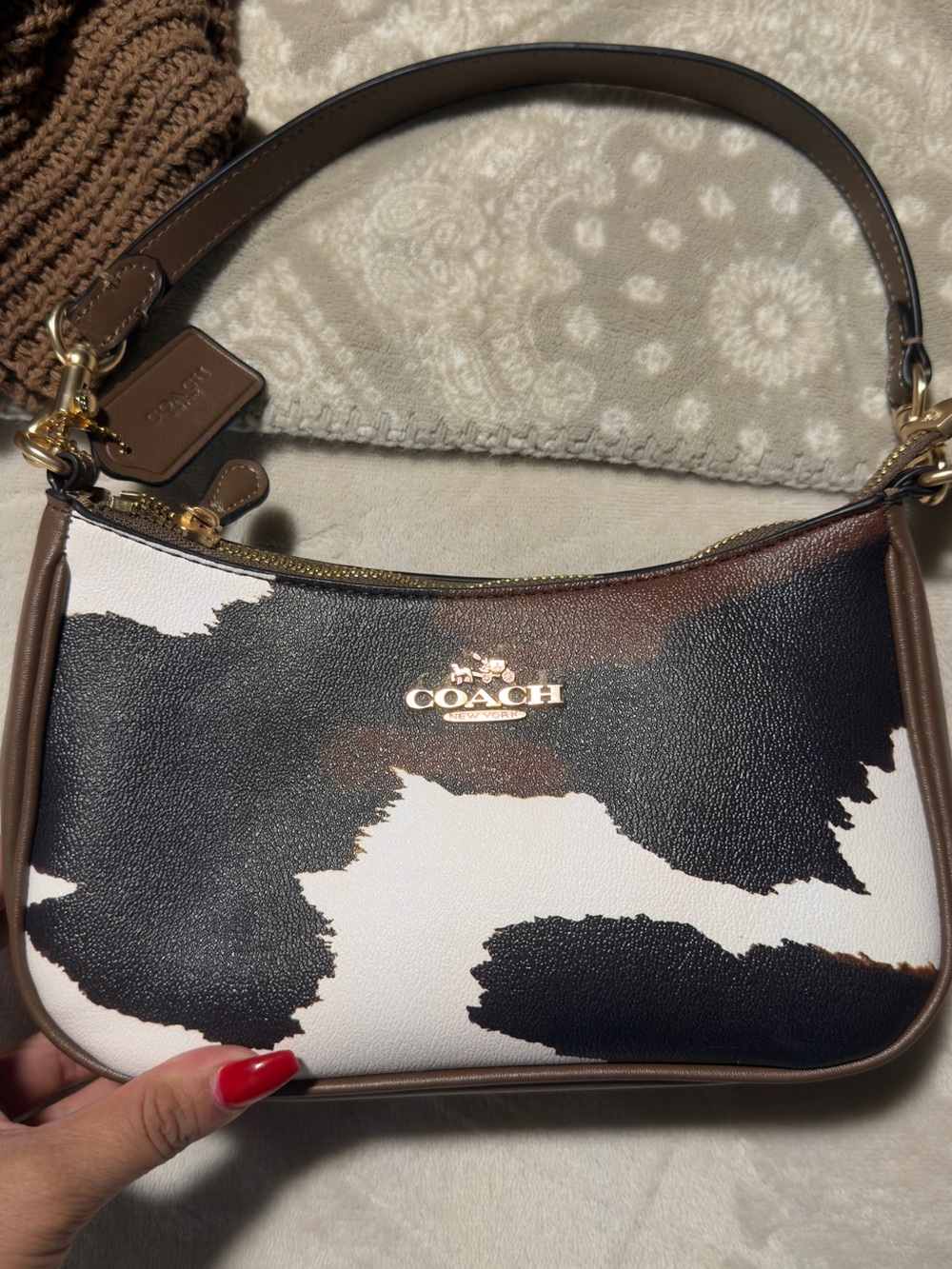 T-Bags Brown, Black & White Cow Print Shoulder Bag
